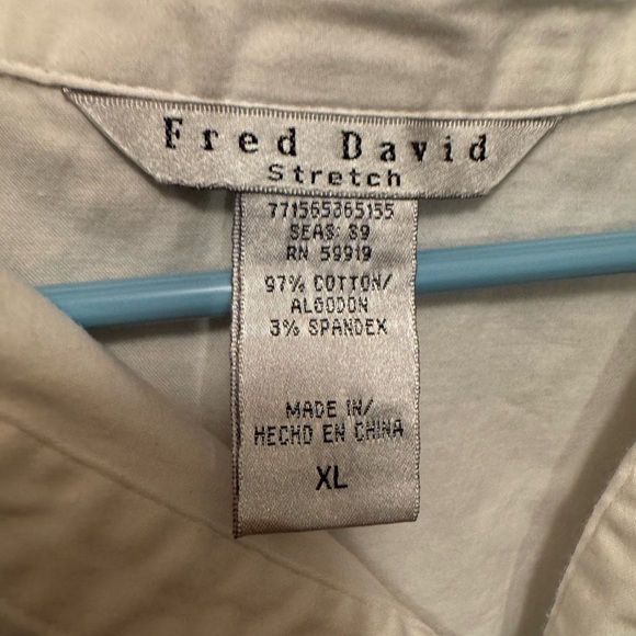 Women’s XL Stretch White Short Sleeve Fred David Button Down Shirt - Picture 5 of 6